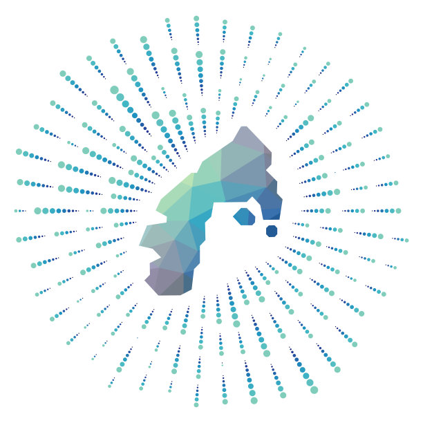 水岛的形状，多边形日冕。彩色星光的岛屿地图。水插画以数码、科技、互联网、网络为风格。矢量插图。图片下载