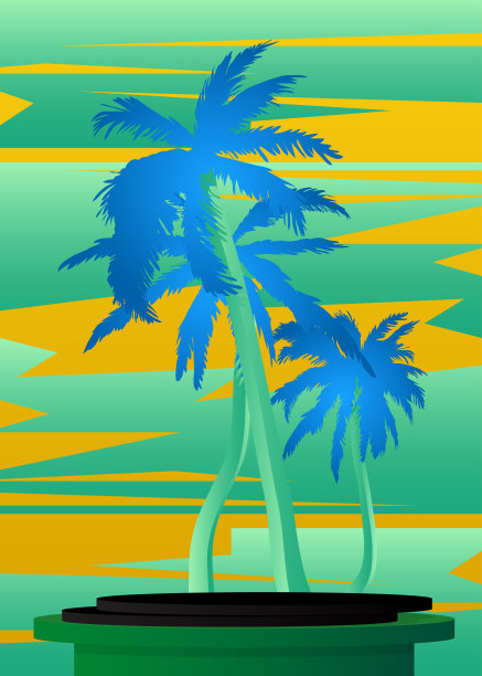 模型产品展示与棕榈树。矢量圆柱基座基座基座。舞台展示。最小几何形式。图片下载