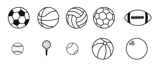 采购产品运动球集，足球，足球，网球，高尔夫球，保龄球，篮球，排球，橄榄球，棒球图片下载