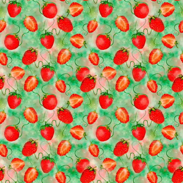 一个彩色和充满活力的草莓图案完美的新鲜，诱人的，和健康的背景图片下载