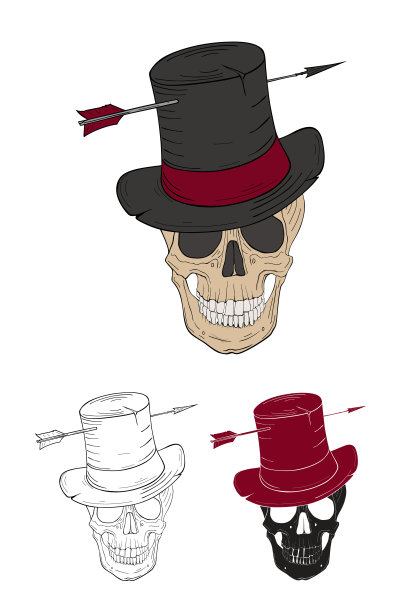 骷髅在大礼帽，矢量插图图片下载