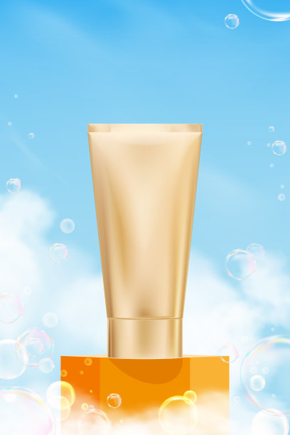 天蓝色，云背景与化妆品护肤金管在白色讲台平台步骤和气泡，矢量最小3d显示夏季美容产品演示横幅设计自然春天的天空图片下载