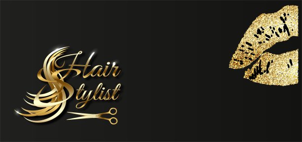 美丽的金色卷发和剪刀梳。为美容院设计的独特名片图片下载
