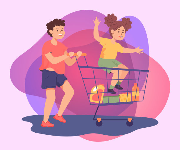 哥哥把妹妹放在购物车里图片下载
