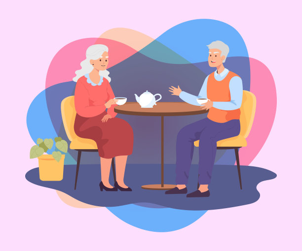 快乐的老人们一起在咖啡馆喝茶图片下载