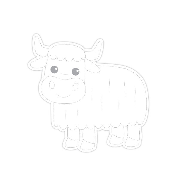 可爱的牦牛卡通人物站立和微笑的矢量插图点对点的线条绘制为孩子们学习沿着虚线画线。图片下载