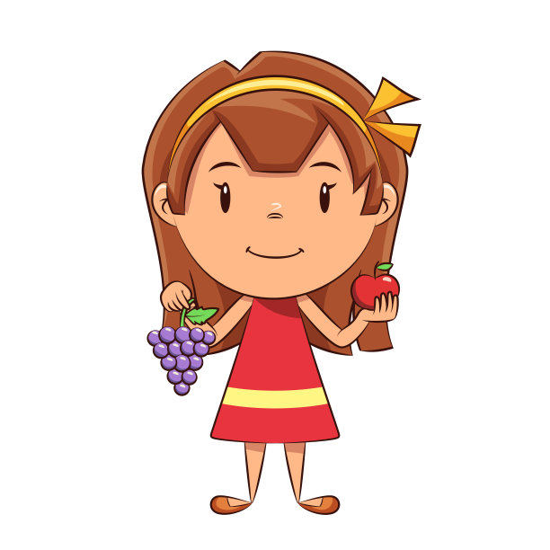 女孩拿着葡萄和红苹果图片下载