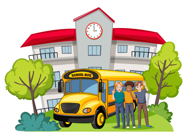 快乐的学生站在校车上图片下载