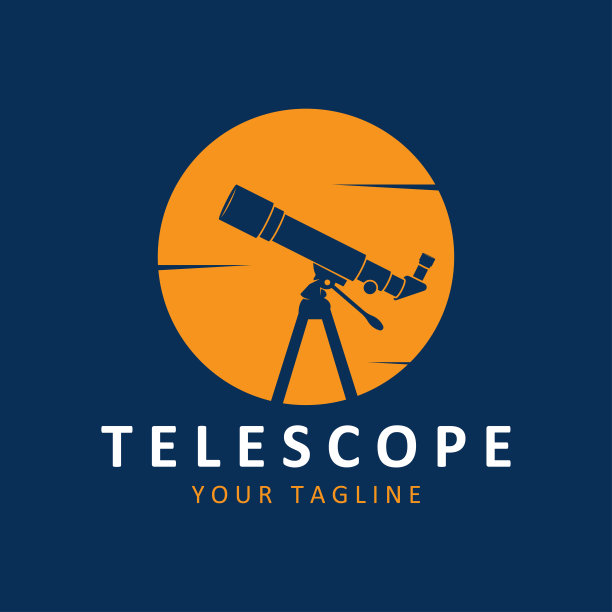 望远镜科学行星月亮星星夜表实验标志插画设计。图片下载