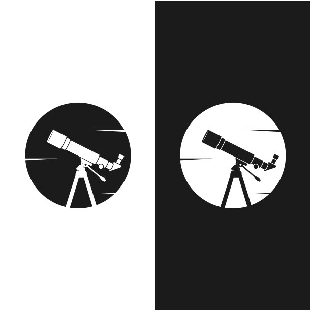 望远镜科学行星月亮星星夜表实验标志插画设计。图片下载