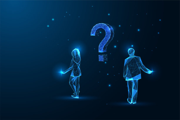 关系问题抽象概念显示了蓝色问号上的男人和女人的剪影图片下载