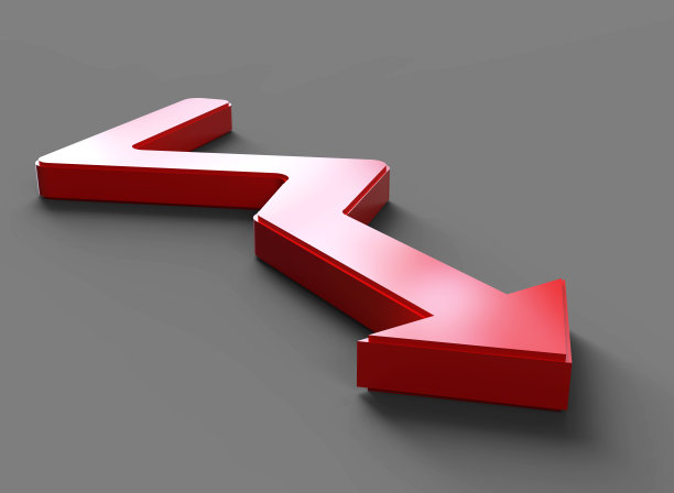 3D红色向下趋势箭头图标图片下载