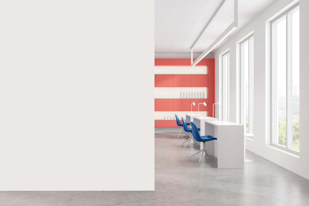 时尚的美甲沙龙，一排排的扶手椅和全景窗户。模拟墙图片下载