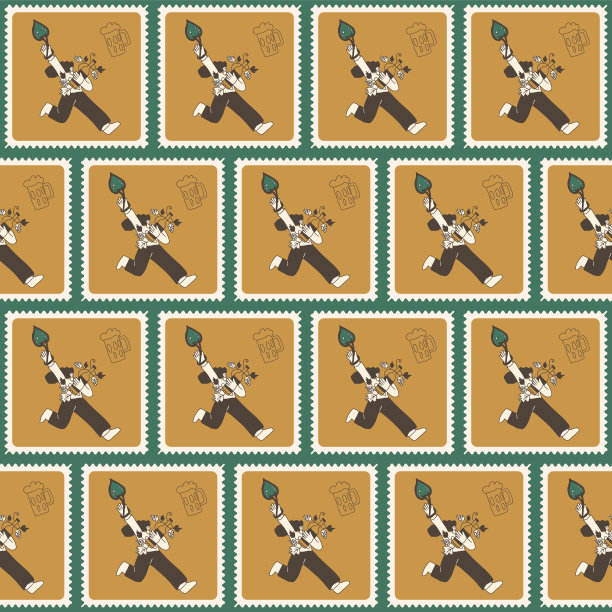 啤酒节格子无缝花纹。字符便当盒重复背景。啤酒节复古邮票设计无穷无尽。矢量手绘插图。图片下载