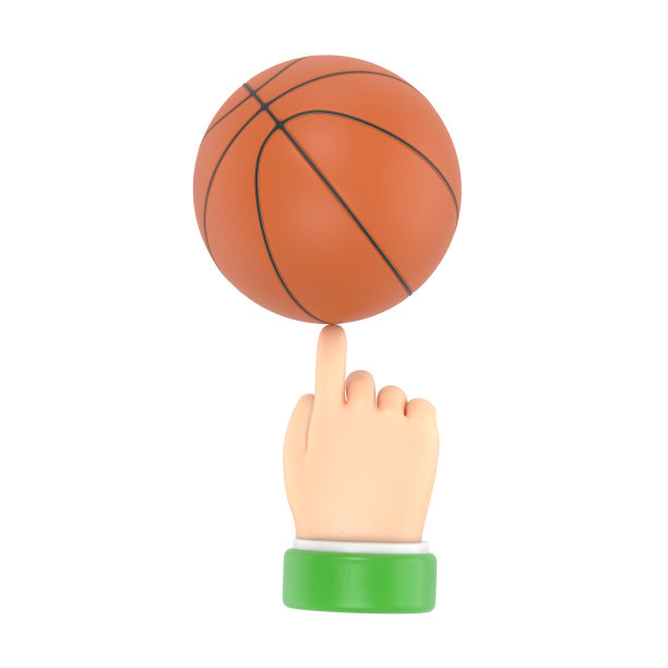 卡通手势图标模型。3D商人的手在他的手指上旋转一个篮球，白色背景的3D渲染。图片下载