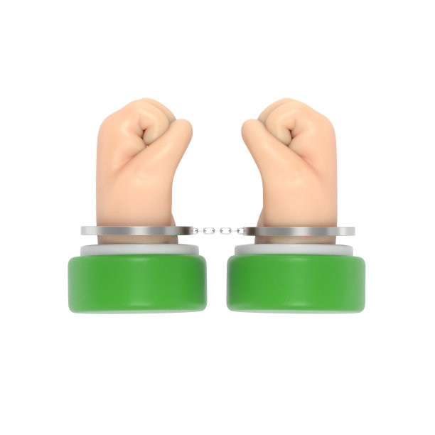 双手戴上手铐的素描风格。人类在监狱里。囚犯的概念。三维插图卡通设计。逮捕一个人。监狱里的罪犯。白色背景的3D渲染。图片下载