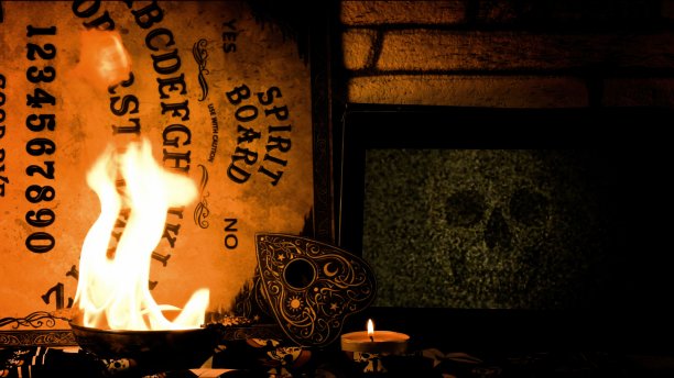 巫术精神游戏通灵板和火图片下载