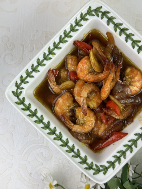 亚洲菜，包括蔬菜和虾图片下载