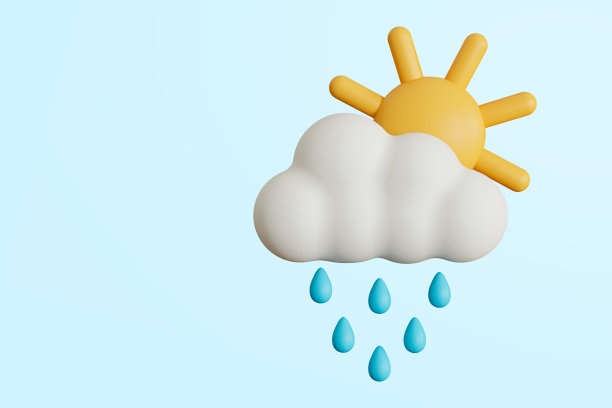 3d云与雨滴和太阳在孤立的背景图片下载
