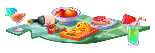 食物放在隔离在白色的野餐毯上图片下载