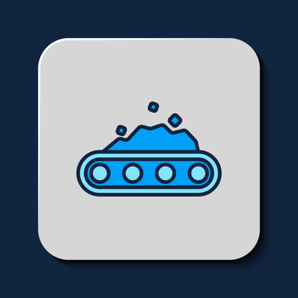 带煤的传送带图标被隔离在蓝色背景上。向量图片下载