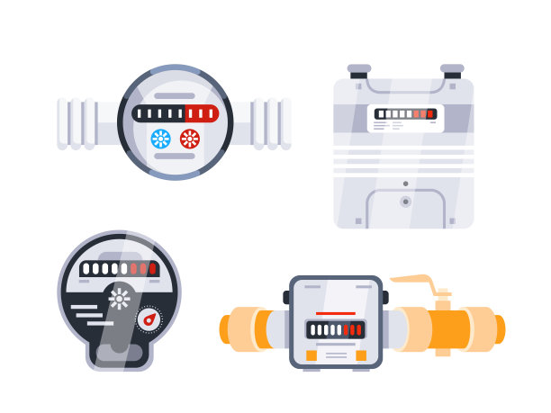不同类型的水表显示，用于测量在住宅或商业环境中使用的水量图片下载