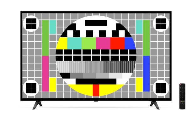 现代电视与测试模式屏幕隔离在白色背景图片下载