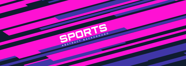 现代运动旗帜设计与对角线黑色，粉红色和蓝色线条。抽象的运动背景。图片下载