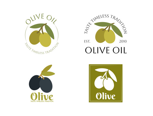 橄榄与树叶的向量符号集。现代手绘矢量橄榄油图标。橄榄油公司的品牌理念，有机，环保的油产品，烹饪服务图片下载