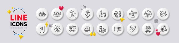 忠诚度计划，压力和支付方式线图标。对于web应用程序，打印。白色按钮3d图标。向量图片下载