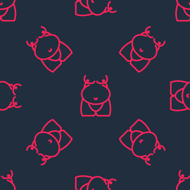 红线肥胖图标孤立的孤立无缝图案在黑色背景上。不健康的生活方式。错误的食物。向量图片下载