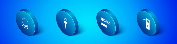 设置等距键束，标记，门把手和解锁图标。向量图片下载