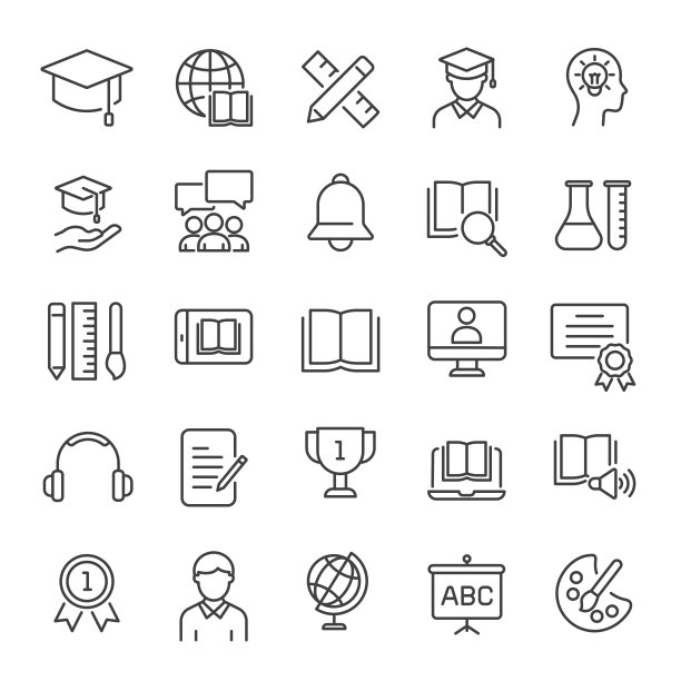 教育细线图标集合。可编辑的中风。网站营销设计，logo, app，模板，ui等。矢量插图。图片下载