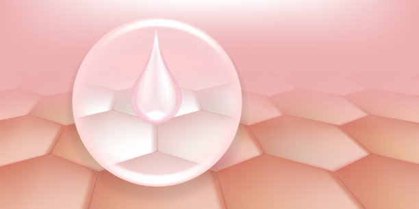 透明质酸和烟酰胺前后的头发和皮肤的解决方案广告，粉红色胶原蛋白血清滴入皮肤细胞与化妆品广告背景准备使用，插图矢量。图片下载