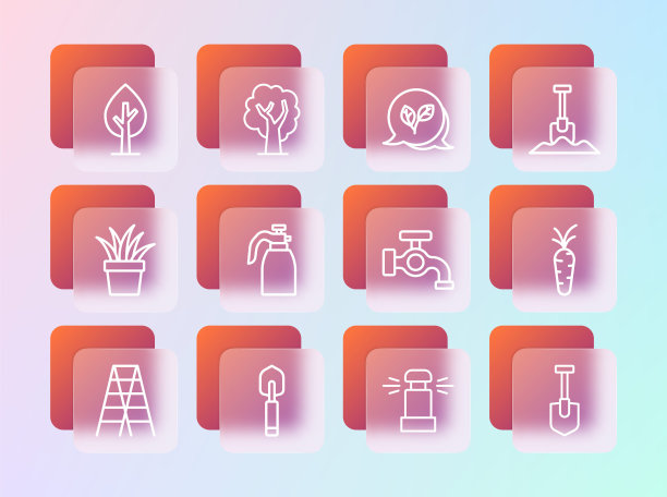 设置线铲，花园铲铲或铲子，水龙头，自动灌溉洒水器，喷雾器，叶子，树和图标。向量图片下载