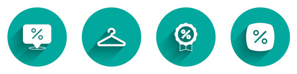 设置折扣百分比标签，衣架衣柜和长阴影图标。向量图片下载