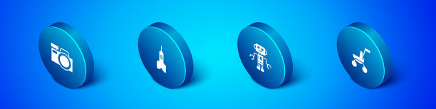 设置等距相机，机器人玩具，婴儿推车和飞镖箭头图标。向量图片下载