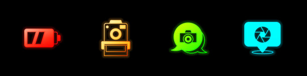 设置相机电池，照片和相机快门图标。向量图片下载