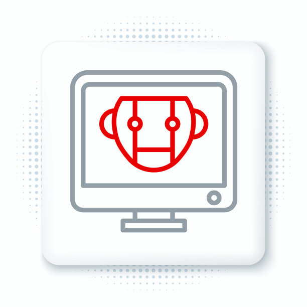 线机器人图标隔离在白色背景。电脑显示器和机器人图标。色彩缤纷的轮廓概念。向量图片下载