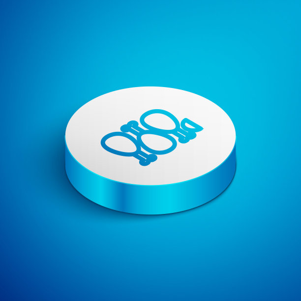 等距线印度传统食品印度烤鸡图标隔离在蓝色背景。白色圆圈按钮。向量图片下载