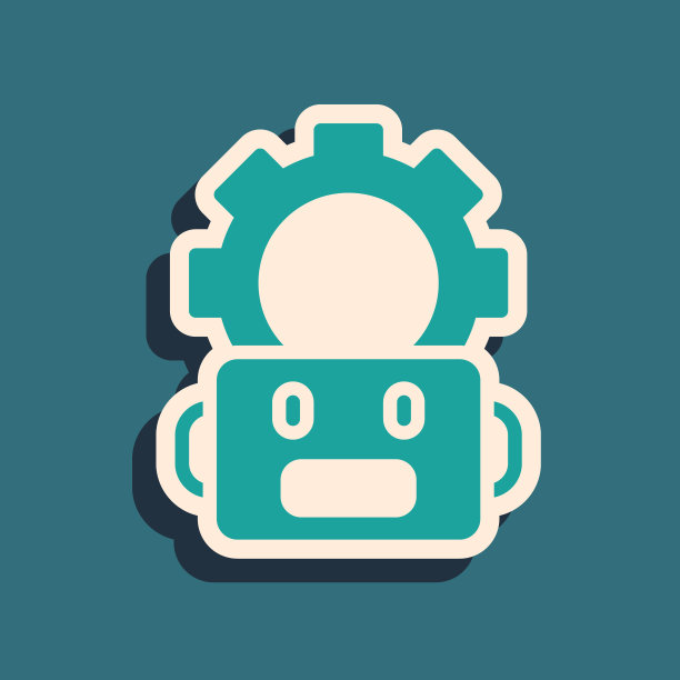 绿色机器人设置图标隔离在绿色背景上。人工智能，机器学习，云计算。长影式。向量图片下载