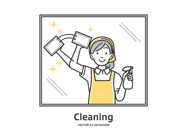 一家房屋清洁公司的女雇员在清洁窗户图片下载