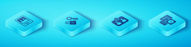 设置等距全家福照片，用钥匙锁定，在笔记本电脑上聊天信息和朋友永远的图标。向量图片下载