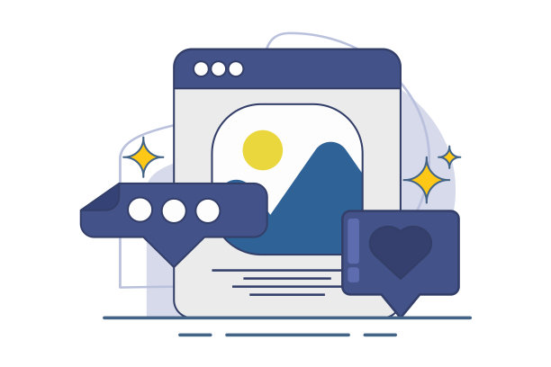 社交媒体概念。网页景观符号。查看新的社交媒体帖子。对手机应用程序上的照片留下评论和点赞。背景矢量插图。图片下载