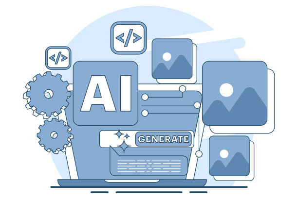 机器学习中使用大数据的生成式AI模型训练概念。人工智能内容创建与人工智能助手撰写文章，人工智能编码。矢量插图。图片下载