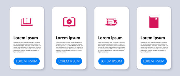 集书，在线测验，测试，调查，有声书和课程。业务信息图表模板。向量图片下载