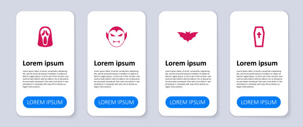 集棺材与基督教十字架，飞行蝙蝠，吸血鬼和有趣的和可怕的鬼面具。业务信息图表模板。向量图片下载