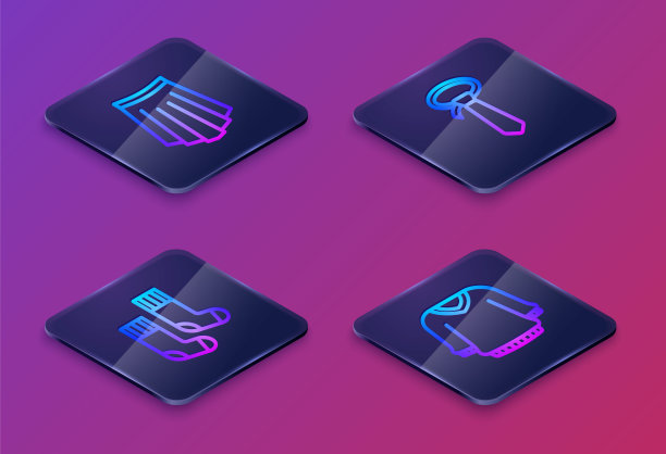 设置等距线裙子，袜子，领带和毛衣。蓝色方形按钮。向量图片下载