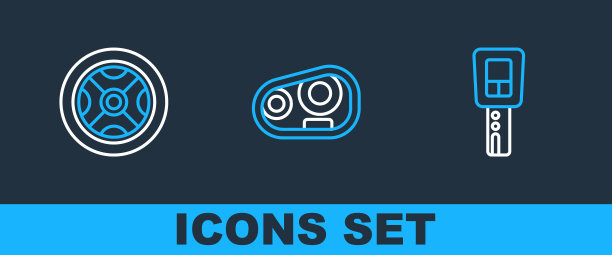 设置线车钥匙与遥控器，车轮和前灯图标。向量图片下载