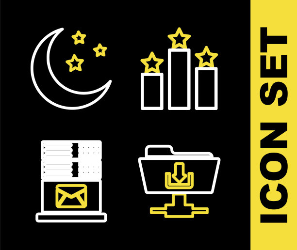 设置线排名星星，FTP文件夹下载，邮件服务器和月亮和星星图标。向量图片下载